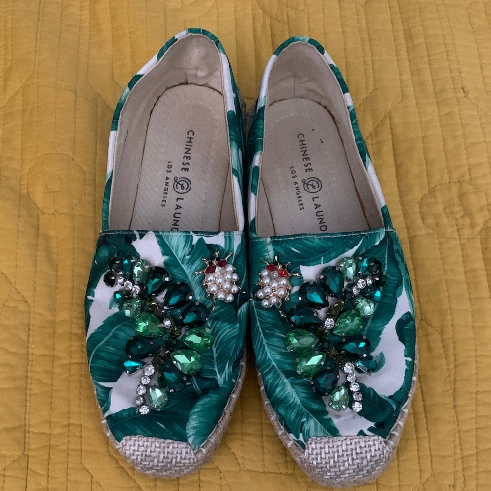 Chinese Laundry Green Embellished Espadrilles